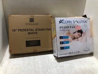 16 INCH PEDESTAL STAND FAN IN WHITE TO INCLUDE ACORN SOLUTION TAND FAN IN WHITE: LOCATION - AR10