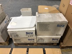 PALLET OF ASSORTED ITEMS TO INCLUDE ROCA AIRE SQUARE 600 X 480MM BASIN 1 TAPHOLE - RRP £249 (COLLECTION OR OPTIONAL DELIVERY) (KERBSIDE PALLET DELIVERY)