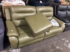 LA-Z-BOY 3 SEATER LONG RECLINING SOFA IN GREEN LEATHER TO INCLUDE STORAGE FOOTSTOOL (BLOCK B) (COLLECTION OR OPTIONAL DELIVERY)