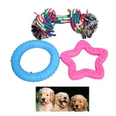 43 X HK ONLINE ROPE, RING & STAR DOG CHEW TOY -PET TEETHING TOY, BUILD STRONG TEETH & GUMS, DENTAL DOG TRAINING TOY (PK3 ROPE, STAR RING CHEW). (DELIVERY ONLY)