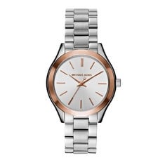 MICHAEL KORS MINI SLIM RUNWAY WOMEN'S WATCH, THREE HAND MOVEMENT, 33 MM SILVER/PINK STAINLESS STEEL CASE WITH STAINLESS STEEL STRAP, MK3514.