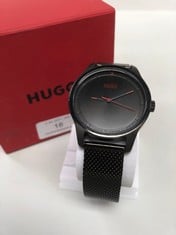 HUGO MEN'S ANALOG QUARTZ WATCH WITH BLACK STAINLESS STEEL MESH STRAP - 1530044 SIDE WITH DAMAGE MARK.
