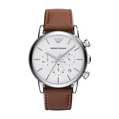 EMPORIO ARMANI MEN'S WATCH, QUARTZ CHRONOGRAPH MOVEMENT, 41MM STAINLESS STEEL CASE WITH LEATHER STRAP, AR1846.