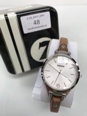 FOSSIL GEORGIA WOMEN'S WATCH, QUARTZ MOVEMENT, 32MM SILVER PLATED STAINLESS STEEL CASE WITH GENUINE LEATHER STRAP, EN3060.