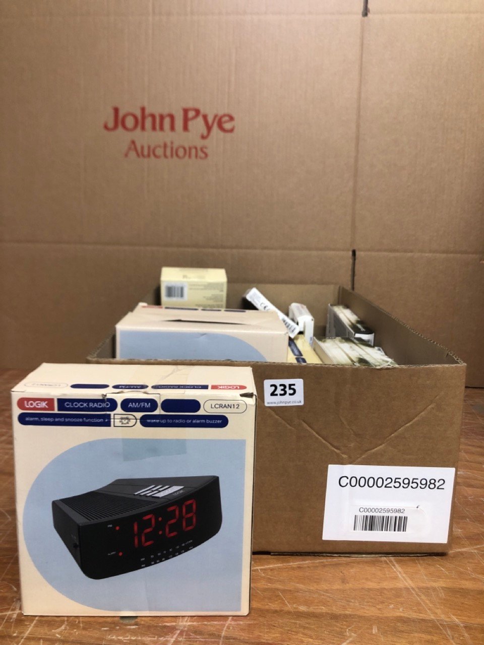 John Pye Auctions BOX OF ASSORTED ITEMS INC LOGIK CLOCK RADIO