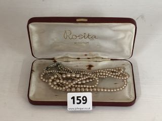 A STRING OF ROSITA VINTAGE PEARLS, BOXED