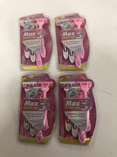 4 X MAX 3 RAZORS WITH REPLACEMENT BLADES (18+ ID MAY BE REQUIRED)