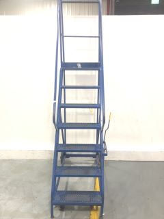 BLUE 7 STEP MOBILE STEP LADDER WITH BRAKE, APPROX RRP £400