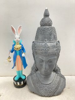 MY GARDEN STORIES LARGE BUDDHA IN GREY TO ALSO INCLUDE ALICE IN WONDERLAND MR RABBIT LED ORNAMENT: LOCATION - C7