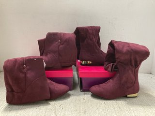 2 X PAIRS OF DOLCIS WOMENS KATIE LEATHER BOOTS IN BURGUNDY - SIZE UK 4 & 6: LOCATION - A1