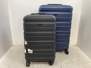 JOHN LEWIS & PARTNERS 2 X CABIN/SMALL SIZE HARD SHELL WHEELED COMBINATION LOCK SUITCASES IN BLACK/NAVY: LOCATION - D11