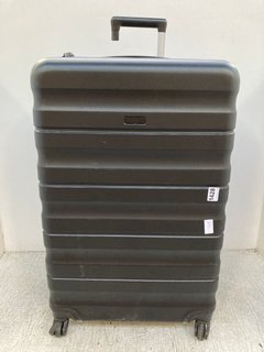 JOHN LEWIS & PARTNERS LARGE HARD SHELL WHEELED COMBINATION LOCK SUITCASE IN BLACK: LOCATION - D12