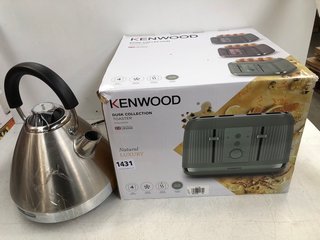 KENWOOD DUSK COLLECTION 4 SLICE TOASTER IN OLIVE GREEN TO ALSO INCLUDE MORPHY RICHARDS PYRAMID KETTLE IN STAINLESS STEEL: LOCATION - D13