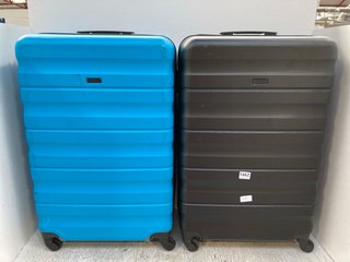 2 X JOHN LEWIS & PARTNERS LARGE 4-WHEEL ANYDAY SUITCASES IN BLACK/BLUE: LOCATION - D16