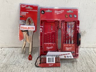 4 X ASSORTED MILWAUKEE PRODUCTS TO INCLUDE MILWAUKEE 8-PIECE PREMIUM CONCRETE DRILL BIT SET - MODEL 4932-4711-92: LOCATION - D17