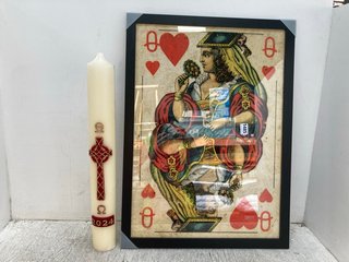 QUEEN OF HEARTS FRAMED PRINT TO INCLUDE LARGE 2024 CHURCH CANDLE: LOCATION - D17