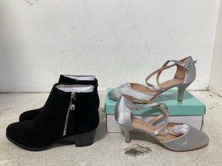 AJVANI COLLECTION WOMENS SATIN HEELED SHOES IN SILVER - SIZE UK 8 TO ALSO INCLUDE LILLEY WOMENS SIDE ZIP ANKLE BOOTS IN BLACK - SIZE UK 6: LOCATION - WA8