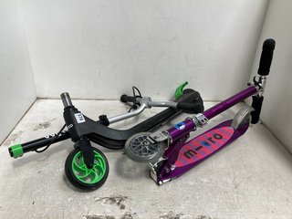 WIRED CHILDRENS FOLDABLE IN-LINE SCOOTER IN BLACK/GREEN TO ALSO INCLUDE M-CRO CHILDRENS FOLDABLE IN-LINE SCOOTER IN PURPLE: LOCATION - A1