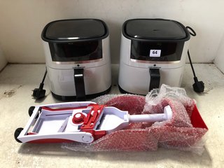2 X COOK ESSENTIALS AIR FRYERS IN GREY TO ALSO INCLUDE WORKTOP GRATER & SLICER IN RED/WHITE: LOCATION - WA2
