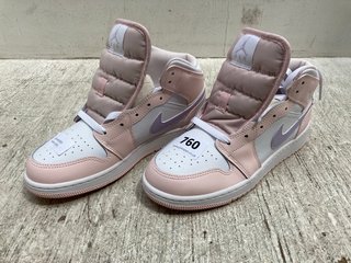 PAIR OF WOMENS NIKE JORDAN AIR HIGH-TOP TRAINERS IN PINK/WHITE - SIZE UK 5: LOCATION - B9