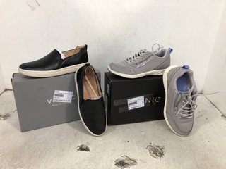 VIONIC SIDE ZIPPED TRAINERS IN GREY - SIZE UK 8 TO ALSO INCLUDE VIONIC LEATHER PLIMSOLLS IN BLACK - SIZE UK 6.5: LOCATION - WA3