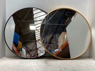 JOHN LEWIS & PARTNERS 2 X ANYDAY 65CM THIN EDGE ROUND MIRRORS IN GOLD/BLACK: LOCATION - B15
