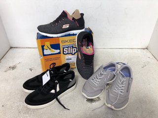 3 X ASSORTED WOMENS FOOTWEAR IN VARIOUS SIZES TO INCLUDE SKECHERS HANDS FREE SLIP-ONS TRAINERS IN MULTI COLOUR - SIZE UK 6: LOCATION - WA4