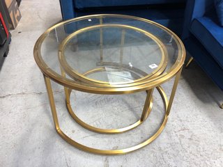 ETTA SET OF 2 NESTING COFFEE TABLES WITH GOLD FRAMES AND GLASS TOPS: LOCATION - B1