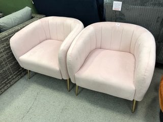 2 X RUSSELL VELVET ARMCHAIRS IN PINK - RRP £200: LOCATION - B1