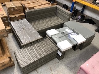 RATTAN OUTDOOR SET TO INCLUDE LEFT HAND CORNER SEAT (INCOMPLETE): LOCATION - B1 (KERBSIDE PALLET DELIVERY)