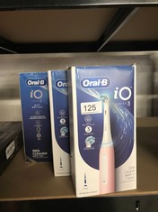 QTY OF ITEMS TO INCLUDE ORAL-B IO3 ELECTRIC TOOTHBRUSHES ADULTS, FATHERS DAY GIFTS FOR HIM / HER, 1 TOOTHBRUSH HEAD, 3 MODES WITH TEETH WHITENING,  PINK: LOCATION - BACK RACK