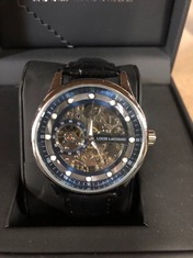 MENS LOUIS LACOMBE AUTOMATIC WATCH – SKELETON DIAL – GLASS EXHIBITION BACK CASE – LEATHER STRAP – GIFT BOX – EST £380: LOCATION - B2