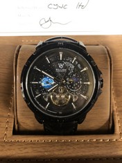 MENS WILLIAM JOURDAIN AUTOMATIC 2580 WATCH – OPEN HEART MOVEMENT WITH SUB DIALS – GLASS EXHIBITION BACK CASE – BLACK GENUINE LEATHER STRAP: LOCATION - B2