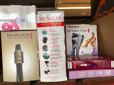 QTY OF ITEMS TO INCLUDE REVLON ONE-STEP HAIR DRYER AND VOLUMIZER - NEW MINT EDITION (ONE-STEP, 2-IN-1 STYLING TOOL, IONIC AND CERAMIC TECHNOLOGY, UNIQUE OVAL DESIGN, FOR MID TO LONG HAIR) RVDR5222 MU