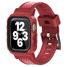 11 X URBANITE WATCH STRAP WITH CASE FOR APPLE WATCH SERIES SE 7 6 5 4 3 2 1, IWATCH 38MM 40MM 41MM 42MM 44MM 45MM SOFT TPU REPLACEMENT SPORT BAND HARD PC MILITARY PROTECTIVE COVER BUMPER (RED+BLACK)…