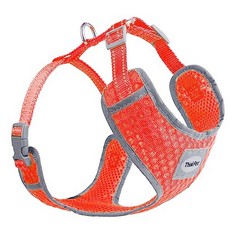 10 X THINKPET REFLECTIVE BREATHABLE SOFT AIR MESH NO PULL PUPPY CHOKE FREE OVER HEAD VEST VENTILATION HARNESS FOR PUPPY SMALL MEDIUM DOGS (NEON ORANGE,L) - TOTAL RRP £136: LOCATION - B RACK