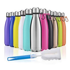 37 X SUN LOTUS METAL WATER BOTTLE VACUUM INSULATED WATER BOTTLE STAINLESS STEEL WATER BOTTLE DRINK FLASK LEAK PROOF KEEP HOT COLD DRINKS REUSABLE THERMO FOR GYM SPORTS(SLIVER) - TOTAL RRP £287: LOCAT