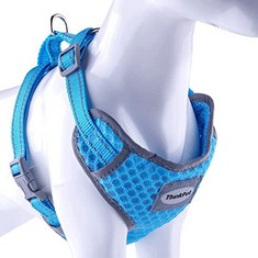 15 X THINKPET REFLECTIVE BREATHABLE SOFT AIR MESH NO PULL PUPPY CHOKE FREE OVER HEAD VEST VENTILATION HARNESS FOR PUPPY SMALL MEDIUM DOGS (NEON BLUE,L) - TOTAL RRP £205: LOCATION - B RACK