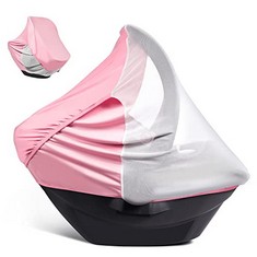 12 X TOYMIS CAR SEAT COVER FOR BABY, 2-IN-1 UNIVERSAL BABY CAR SEAT COVER WITH PRIVACY SUN SHADE & BUG NET, FULL COVERS ENCRYPTED NET FOR BABY CAR SEAT (PINK) - TOTAL RRP £110: LOCATION - A RACK