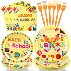 QTY OF ASSORTED ITEMS TO INCLUDE BACK TO SCHOOL REUSABLE PARTY PLATES: LOCATION - D RACK