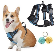 14 X BELABABY DOG VEST HARNESSES, NO PULL DOG HARNESS MEDIUM FRONT CLIP DOG HARNESS WITH FRONT BACK CLIPS, REFLECTIVE ADJUSTABLE SOFT PADDED DOG PUPPY HARNESS WITH LOVELY BELLS, NAVY - TOTAL RRP £147