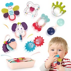 9 X REMOKING BABY TOYS 0-6 MONTHS,8 PCS BABY RATTLE TEETHING TOYS,NEWBORN TEETHER SET SENSORY ACTIVITY TOYS,FIRST GIFT FOR 0,3,6,9,12 MONTHS PLUS BOYS GIRLS FOR EARLY EDUCATION,WITH STORAGE BOX - TOT