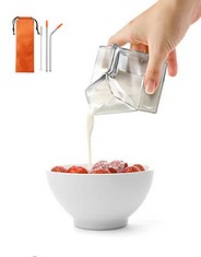 9 X ROAD 2 PCS MINI CREAMER PITCHER, MILK CARTON GLASS CUP SET,HOUSE SHAPE TRANSPARENT MILK GLASS,CUTE CUP MILK BOX FOR COCKTAIL WINE MILK JUICE COFFEE WITH STAINLESS STEEL STRAWS 2 SET: LOCATION - G