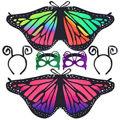15 X MIAHART 2 PACK BUTTERFLY COSTUME SET, FAIRY BUTTERFLY WINGS CAPE FANCY DRESS UP BUTTERFLY COSTUME WINGS SHAWL AND MASKS FOR WORLD BOOK DAY COSPLAY PARTY HALLOWEEN COSTUMES SET?RED,GREEN - TOTAL