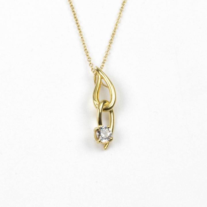 Silver Yellow Gold Plated Clear Round Faceted Stone Double Link Pendant, 2.5cm and Chain, 45cm, 2.6g
