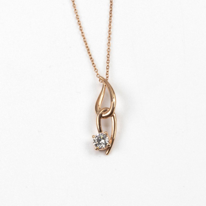 Silver Rose Gold Plated Clear Round Faceted Stone Double Link Pendant, 2.5cm and Chain, 45cm, 2.6g