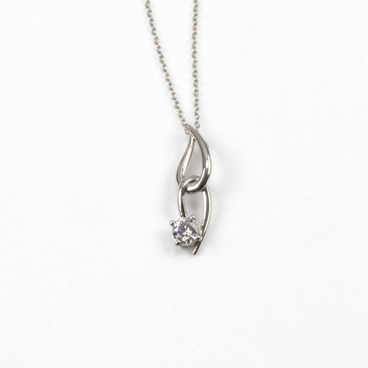 Silver Clear Round Faceted Stone Double Link Pendant, 2.5cm and Chain, 45cm, 2.6g