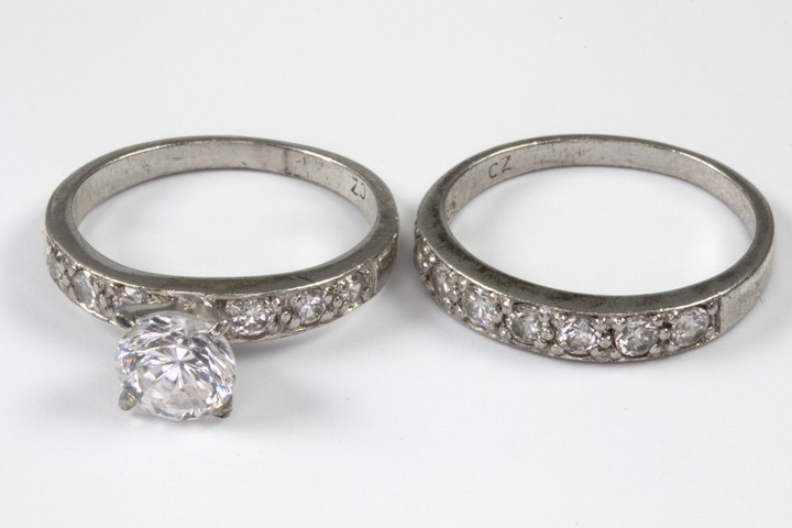 Silver CZ Two Ring Set, Size M½ and N½, 5.3g (VAT Only Payable on Buyers Premium)