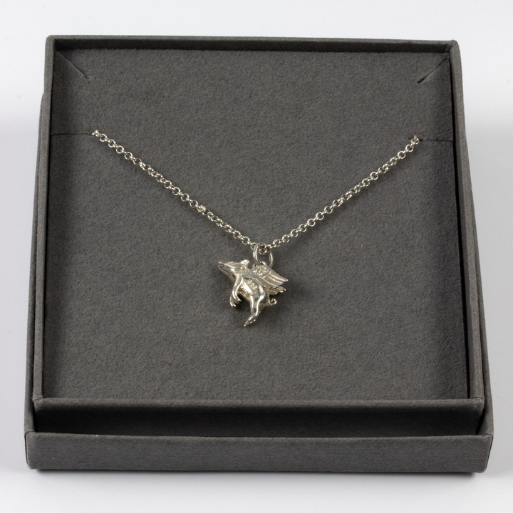 Lily Silver Flying Pig Pendant and Chain, 45cm, 5.2g, Boxed (VAT Only Payable on Buyers Premium)