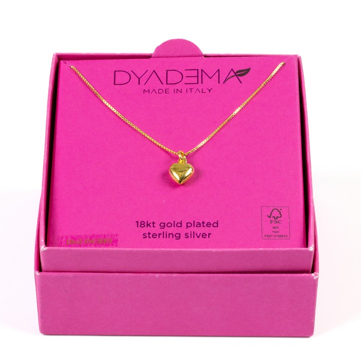 Dyadema Silver Gold Plated Heart Pendant and Adjustable Chain, 50cm, 3g. Boxed (VAT Only Payable on Buyers Premium)